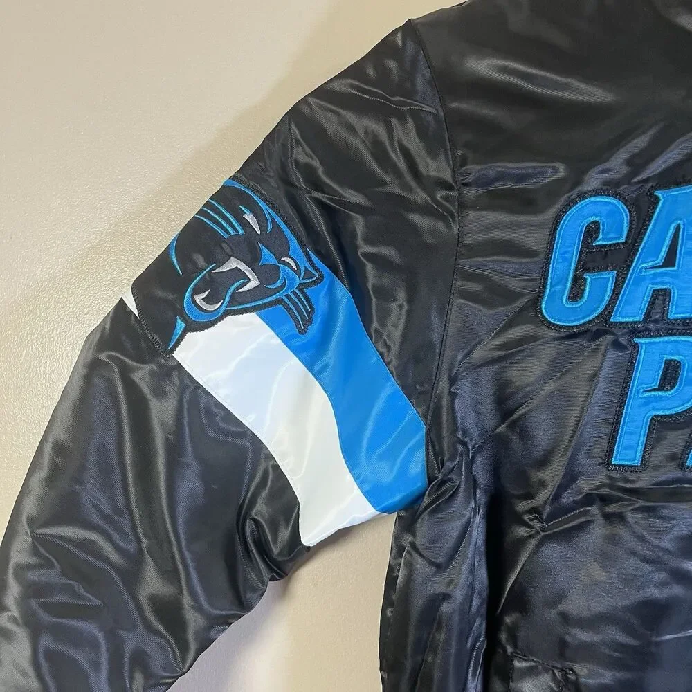 Carolina Panthers Men M Starter NFL Black Blue Satin Varsity Jacket Football